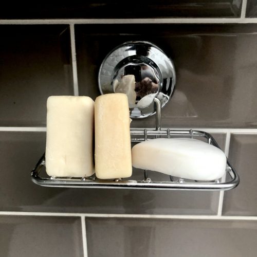 Soap holder with soap three bars of soap